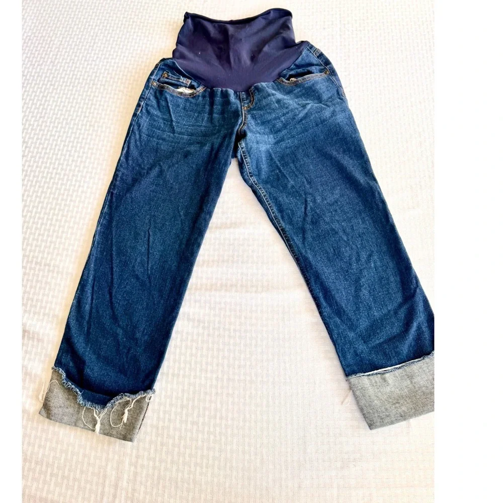 Indigo Blue Distressed Maternity Boyfriend Jeans Bundle 2 Pair Blue Size L